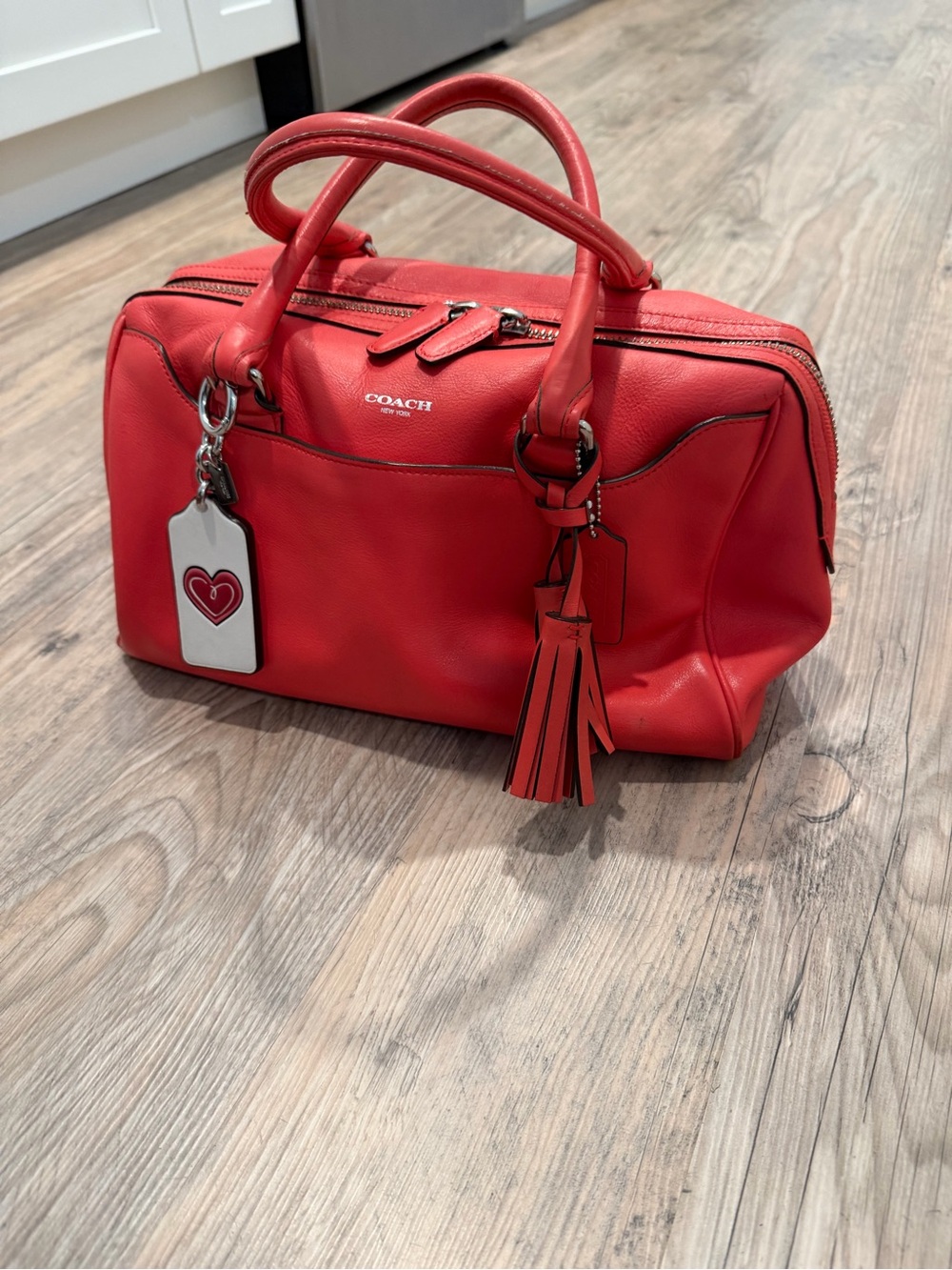 Coach Coral Leather Satchel with Tassel Charm